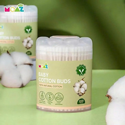 Tăm Bông Vệ Sinh Trẻ Em Moaz Eco Hộp 200 Que Và 480 Que 100% cotton tự nhiên
