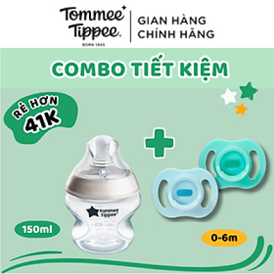 COMBO Ty Ngậm Silicon Siêu Nhẹ Cho Bé Tommee Tippee Ultra Light 0-6m & Bình Sữa Ty Siêu Mềm Tommee Tippee 150ml