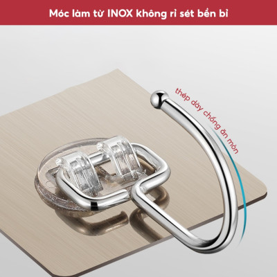 Móc Dán Tường Siêu Dính Chịu Lực Inox 304, Móc Dính Tường Treo Đồ Quần Áo Đồ Dùng Đa Năng Tiện Ích