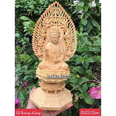 Tượng mẹ  phật bà quan âm bồ tát bằng gỗ hoàng dương kt cao 31×13cm  