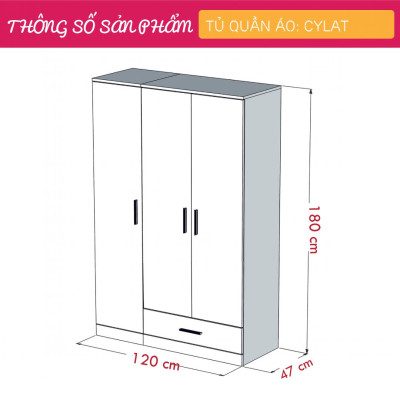 Tủ áo nhỏ gọn cho bé tủ gỗ MDF cao cấp SMLIFE Cylat