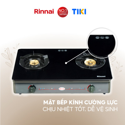 Bếp gas dương Rinnai RV-8611(GL-B) mặt bếp kính và kiềng bếp men - Hàng chính hãng.
