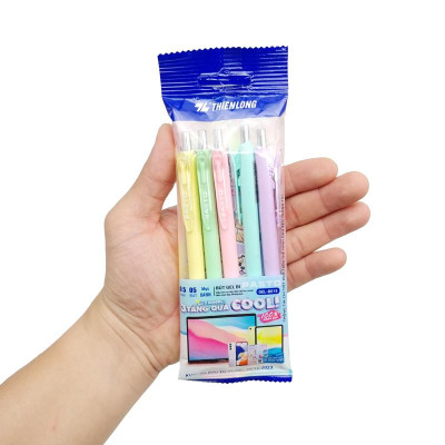 Vỉ 5 Bút Gel 0.5 mm - Thiên Long GEL-B015 - Mực Xanh