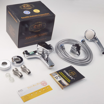 Củ sen nóng lạnh chân ngoài Đồng mạ Chrome Eurolife EL-3001 New (Trắng bạc)