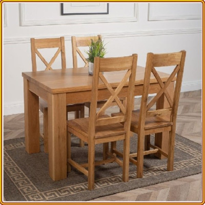 Bộ bàn ăn Rustic Oak bàn 1m20, kèm 4 ghế juno sofa ( Vàng Gỗ Tự Nhiên) 