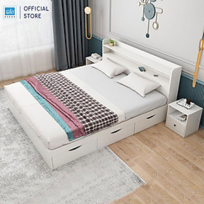 Giường Ngủ Gỗ Công Nghiệp 3 Ngăn Kéo SIB Decor Màu Trắng GN12