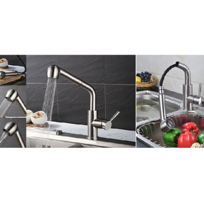Vòi rửa bát nóng lạnh inox 304 rút dây 01 