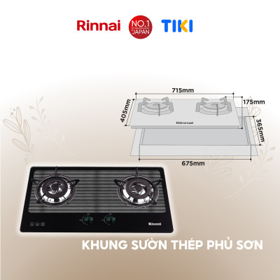 Bếp gas âm Rinnai RVB-2BG(L)N mặt bếp kính và kiềng bếp men - Hàng chính hãng.