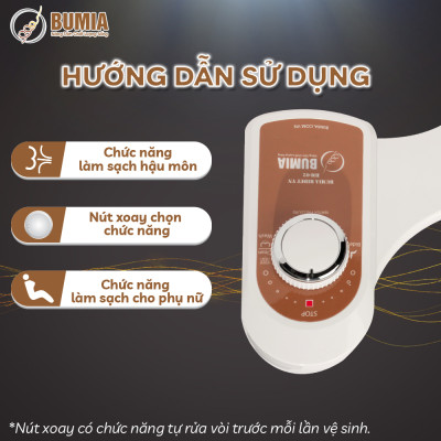Vòi xịt vệ sinh thông minh gắn bồn cầu Bumia bidet bm02, bảo hành 36 tháng, lắp đặt vào các loại bồn cầu có sẵn tại nhà