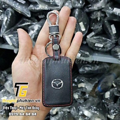 Bao da bảo vệ chìa khóa xe Mazda 3 2020 kèm móc đeo Inox