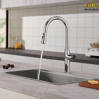 Vòi rửa chén nóng lạnh dây kéo, 4 chức năng sử dụng Eurolife EL-IK (3 màu)