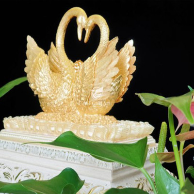 Tượng đôi chim thiên nga dát vàng(19x29x35cm)- Hàng chính hãng, trang trí nhà cửa, phòng làm việc, quà tặng sếp, đối tác, khách hàng, tân gia, khai trương 