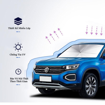 Dù che nắng ô tô 4 5 7 chỗ, ô chắn nắng kính lái ô tô vải dù cán kim loại cacbon chống tia uv