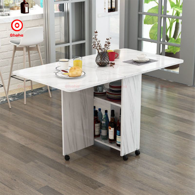 [Kèm Ảnh Thực Tế - Miễn phí vận chuyển & Lắp đặt]  BÀN ĂN GẤP GỌN THÔNG MINH GIẢ VÂN ĐÁ OHAHA CÓ BÁNH XE - BA004