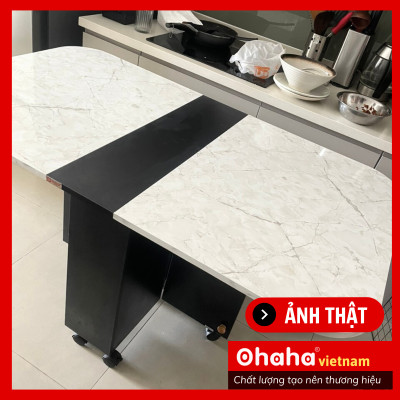 [Kèm Ảnh Thực Tế - Miễn phí vận chuyển & Lắp đặt]  BÀN ĂN GẤP GỌN THÔNG MINH GIẢ VÂN ĐÁ OHAHA CÓ BÁNH XE - BA004