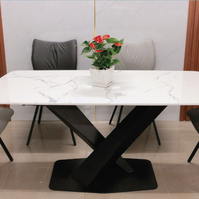 Bàn ăn cao cấp Tundo mặt đá ceramic chân V