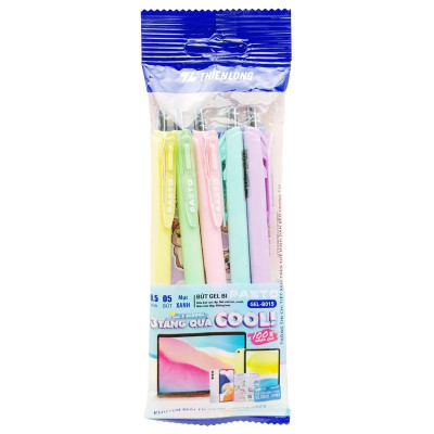 Vỉ 5 Bút Gel 0.5 mm - Thiên Long GEL-B015 - Mực Xanh