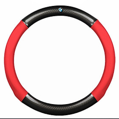 Bọc vô lăng TTAUTO cho xe ô tô có logo BMW chất liệu da vân carbon cao cấp (Đen Đỏ)