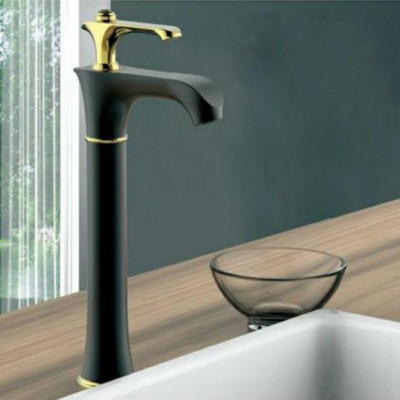 Vòi lavabo nóng lạnh đồng mạ tĩnh điện chân không đen đính đá Juno sofa Teady VCT- 3002B