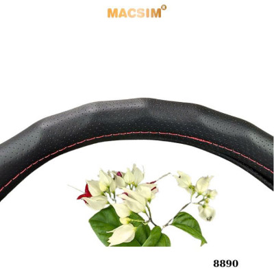 Bọc vô lăng cao cấp Macsim mã 8890 màu đen chỉ đỏ - Chất liệu da thật 100%, khâu tay thủ công size M
