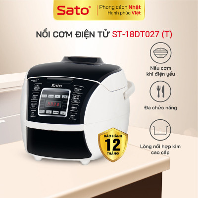 Nồi cơm điện tử SATO ST-18DT027 (T) 1.8L dùng cho 4 đến 6 người lớn, nồi cơm thông minh đa chức năng, nấu cơm, nấu cháo, hầm, làm bánh, nấu cơm khi điện yếu - Miễn phí vận chuyển toàn quốc - Hàng chính hãng