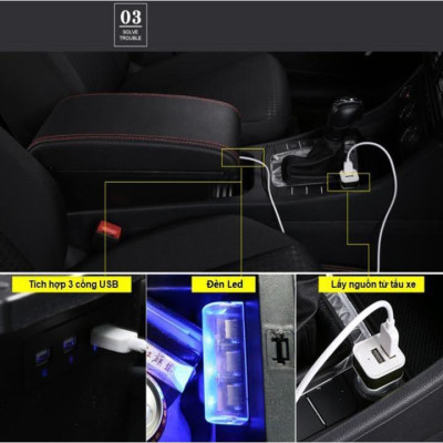 Hộp Tỳ Tay Dành Cho Xe Mitsubishi Xpander Mẫu Bệt Tích Hợp 3 Cổng Sạc USB