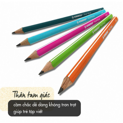 Hộp 12 cây bút chì gỗ STABILO Trio 369 2B - xanh dương