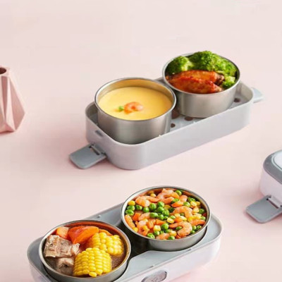 Hộp cơm cắm điện hai tầng,  hộp cơm hâm nóng 2 BÁT INOX,  giữ nhiệt thích hợp cho dân văn phòng KitAcoom, hàng nhập khẩu chính hãng cao cấp 