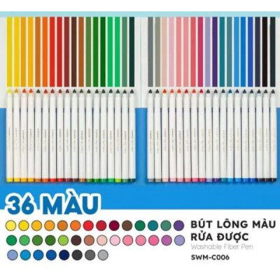 Hộp Bút Lông 36 Màu Fiber Pen Washable - Nét Mảnh Nét To - Colokit SWM - Thiên Long