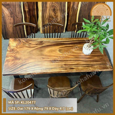 [KL20477] Bàn Ăn Mặt Gỗ Me Tây Nguyên Tấm 1.79m - TẶNG CHÂN