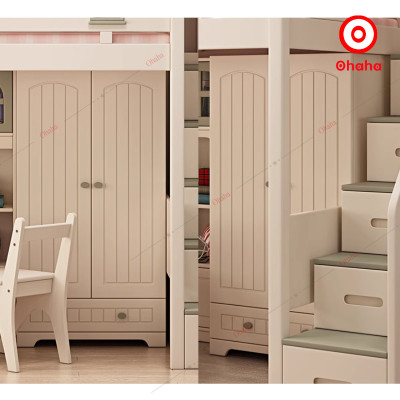 [Miễn phí lắp đặt & vận chuyển] Giường tầng trẻ em thông minh cao cấp có tủ áo và bàn học Ohaha - GTCC026