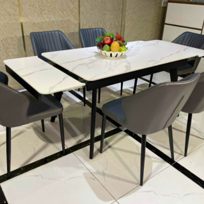 Bàn ăn thông minh kéo dài mặt đá nhập khẩu Juno Sofa chân sắt sơn tĩnh điện kích thước 1m4 x 2m 