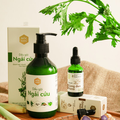 Bộ Đôi Dầu Gội Ngải Cứu và Serum Gừng Đen Nano Mộc Nhu