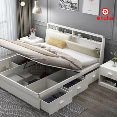 [Miễn phí vận chuyển & lắp đặt] Giường ngủ thông minh cao cấp bọc nệm đầu giường gỗ công nghiệp Ohaha - GN012