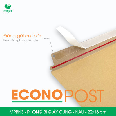 MPBN3 - 22x16 cm - Combo 60  phong bì giấy cứng đóng hàng màu nâu thay thế túi gói hàng