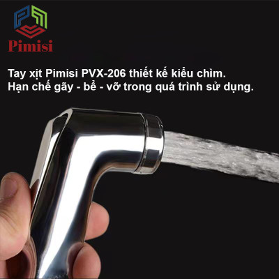 Vòi Xịt Bồn Cầu Vệ Sinh Phòng Tắm Pimisi PVX-206 Chịu Áp Lực Nước Lớn Như Chung Cư, Nhà Cao Tầng Hay Máy Tăng Áp Mạ Màu Inox, Với Tay Xịt Toilet WC Chìm Chống Gãy - Bể - Vỡ Và Dây Nhựa Dẻo Cao Cấp - Mềm - Trơn Bề Mặt | Hàng Chính Hãng