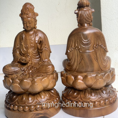 Tượng phật đại thế trí bồ tát bằng gỗ bách xanh thơm nức kt cao 30x15x15cm 