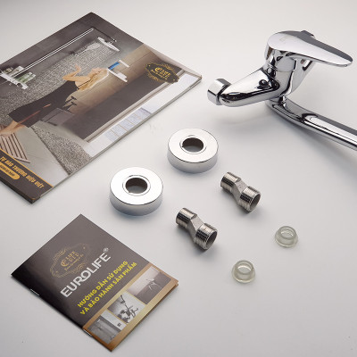 Vòi rửa chén nóng lạnh âm tường Đồng mạ Chrome Eurolife EL-T016AT (Trắng bạc)