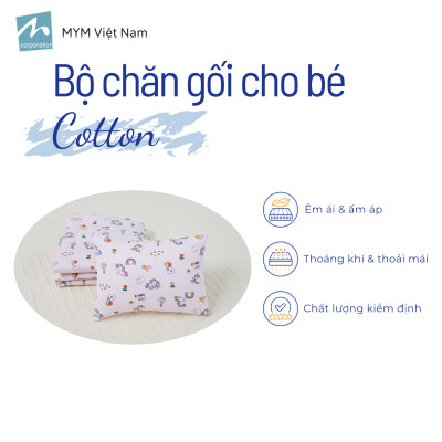 Bộ chăn gối cho bé đi học mẫu giáo MYM chất vải Cotton thấm hút, thoáng khí