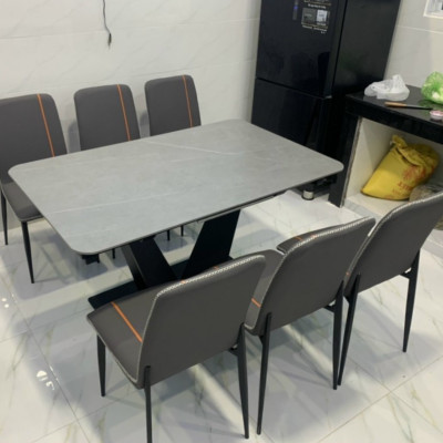 Bàn ăn cao cấp Tundo mặt đá ceramic chân V
