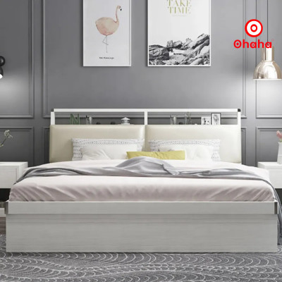 [Miễn phí vận chuyển & lắp đặt] Giường ngủ thông minh cao cấp bọc nệm đầu giường gỗ công nghiệp Ohaha - GN012