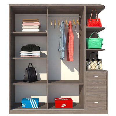 Tủ quần áo gỗ MDF Tundo cửa lùa nâu óc chó 180 x 55 x 200cm