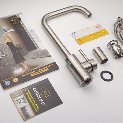 Vòi rửa chén nóng lạnh Inox SUS 304 Eurolife EL-T001 (Trắng bạc)