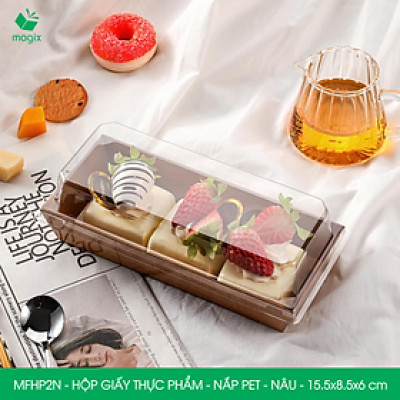 MFHP2N - 15.5x8.5x6 cm - 50 hộp giấy kraft thực phẩm màu nâu nắp Pet, hộp giấy chữ nhật đựng thức ăn, hộp bánh nắp trong