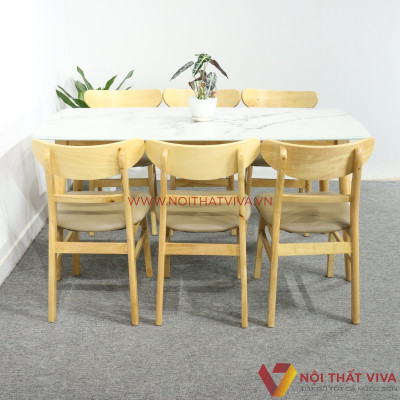 Bộ Bàn Ăn 6 Ghế Vân Đá Trắng