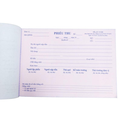 Phiếu Thu 2 Liên 100 Tờ