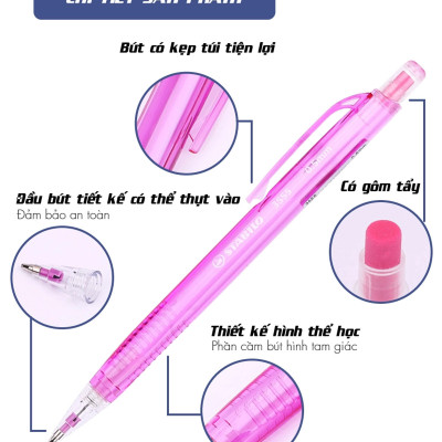 Bộ bút chì bấm STABILO - Bộ 1 bút nét 0.7mm + Tuýp 24 ruột 0.7 + Gôm tẩy (MP3557-CA)