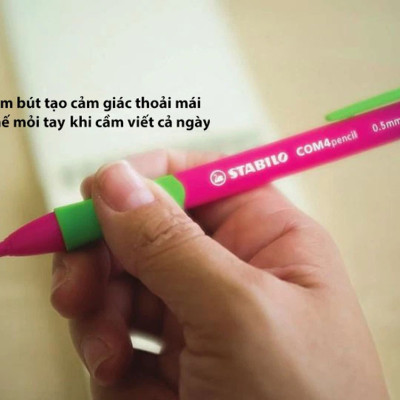 Hộp bút chì bấm STABILO COM4pencil - Hộp 10 bút chì nét 0.7mm màu hồng + Tuýp 24 ruột 0.7 + Gôm tẩy ER196E (MP6637/10R+-PK)