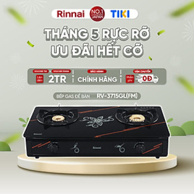 Bếp gas dương Rinnai RV-3715GL(FM) mặt bếp kính và kiềng bếp men - Hàng chính hãng.