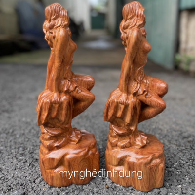 TƯỢNG CHÂN DUNG CÔ GÁI NGHỆ THUẬT BẰNG GỖ HƯƠNG ĐÁ KT CAO 40CM 